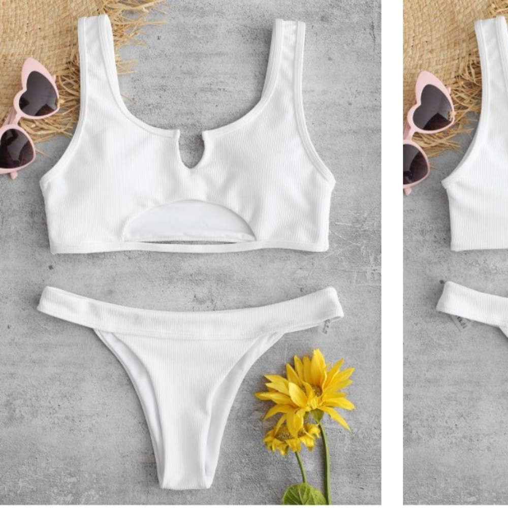 NWT ZAFUL White Ribbed Cutout Bikini Set SIZE M
